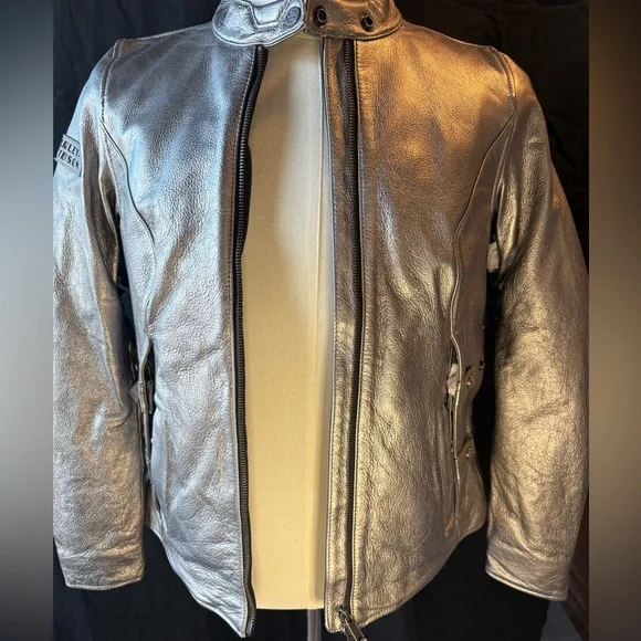 ✨ NEW WITH TAGS Women’s Harley Davidson metallic Leather Riding Jacket - Picture 2 of 16